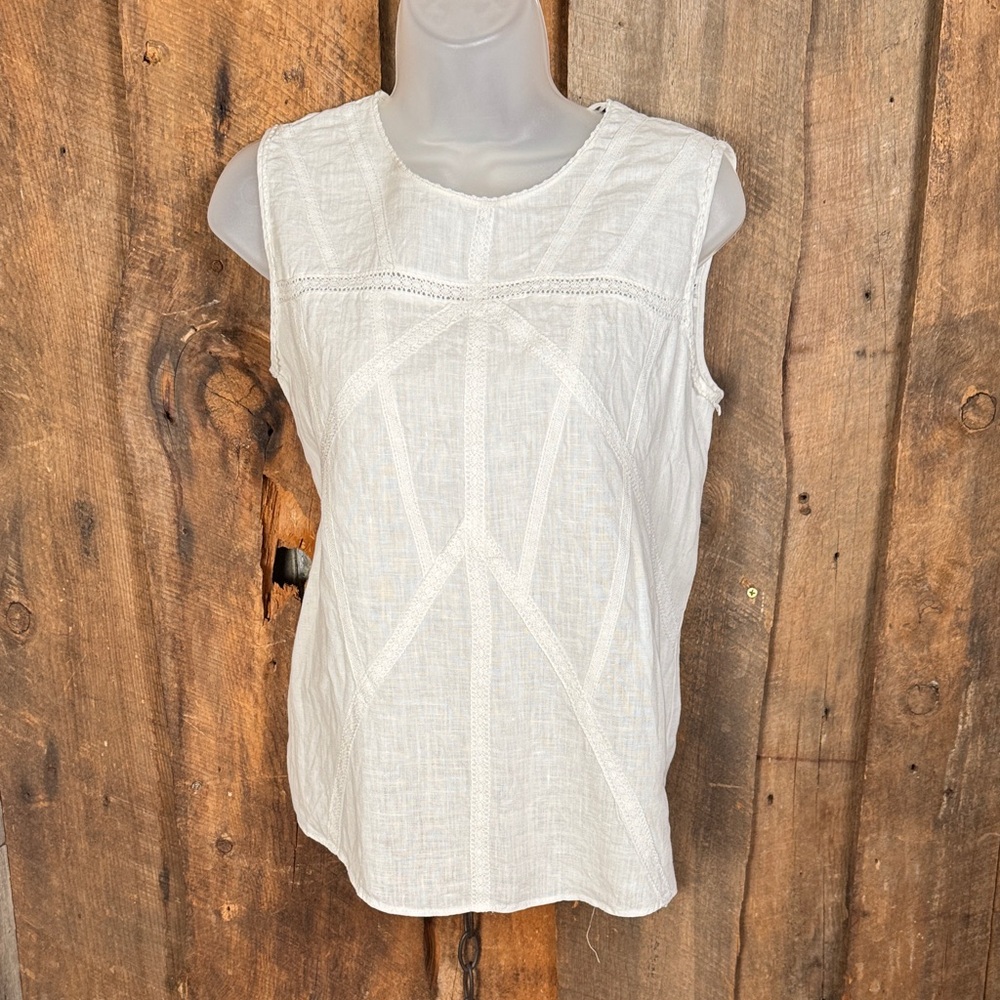 Zara White Textured Linen Blend Tank Top